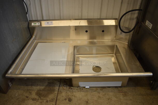 Regency Stainless Steel Commercial Single Bay Sink w/ Left Side Drainboard. No Legs. 48x31x16. Bay 20x20x6. Drainboard 20x26x2