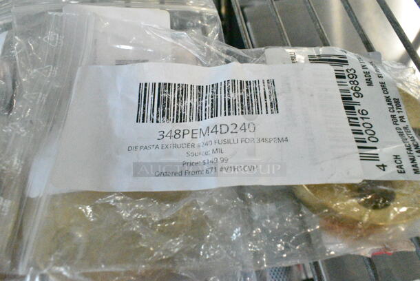 4 BRAND NEW SCRATCH AND DENT! Items Including Estella 348PEM4D220 #220 Casarecce Pasta Die - 8.8 mm (11/32"), Estella 348PEM4D34 #34 Tagliatelle Pasta Die - 6 mm (15/64"), Estella 348PEM4D77 #77 Rigatoni Pasta Die - 8 mm (5/16"), Estella 348PEM4D240 #240 Fusilli Pasta Die - 8.4 mm (21/64"). 4 Times Your Bid!  - Image 6 of 6