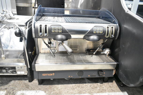 Smart Stainless Steel Commercial Countertop 2 Group Espresso Machine w/ 1 Portafilter and Steam Wand.  - Image 6 of 11