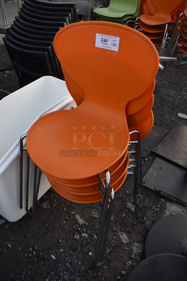 4 Dining Chairs w/ Orange Seat on Metal Legs. 20x20x32. 4 Times Your Bid! - Image 2 of 3