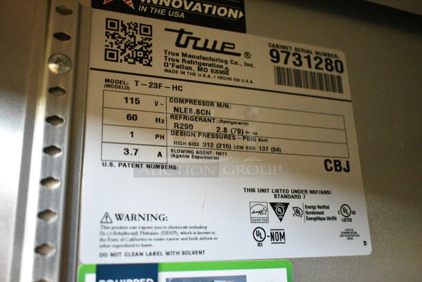 2019 True T-23F-HC Stainless Steel Commercial Single Door Reach In Freezer w/ Poly Coated Racks. 115 Volts, 1 Phase. Tested and Working! - Image 6 of 6