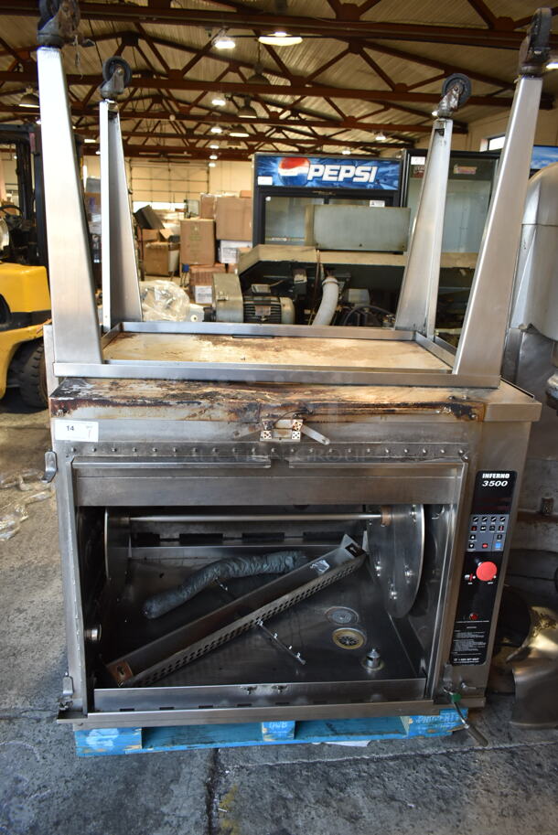 Hardt Inferno 3500 Stainless Steel Commercial Natural Gas Powered Rotisserie Oven. Comes w/ Metal Legs on Commercial Casters. 76,000 BTU. 