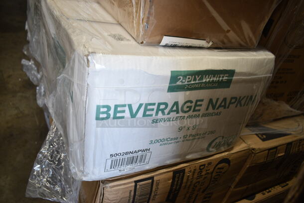 PALLET LOT of 30 BRAND NEW Boxes Including 2 Box 128HDLDBULK ChoiceHD Microwavable Translucent Plastic Deli Container Lid - 480/Case, 5002BNAPWH Choice 2-Ply White Beverage / Cocktail Napkin - 3000/Case, Choice Black Beverage Napkins, 612OB4LB Choice 4 lb. Oblong Foil Take-Out Container - 250/Case, 795PTOKFT1 Choice 4 5/8" x 3 1/2" x 2 1/2" Kraft Microwavable Folded Paper #1 Take-Out Container - 450/Case, 4 Box 130ROLLKFSSV Visions 17" x 17" Pre-Rolled Linen-Feel White Napkin and Silver Heavy Weight Plastic Cutlery Set - 100/Case, 500LFLAT Choice Clear Flat Lid with Straw Slot - 9, 12, 16, 20, and 24 oz. - 1000/Case, Bakers Lane Corrugated Cake Circles, Moist Towelettes, Choice Molded Fiber Cup Carrier, 4 Box 5013858HVY Lavex Hercules 55 Gallon 2 Mil 38" x 58" Low Density Heavy-Duty Black Can Liner / Trash Bag - 50/Case. 30 Times Your Bid! - Image 3 of 12