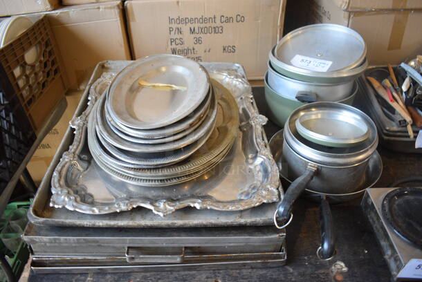 ALL ONE MONEY! Lot of Various Metal Items; 20 Trays, 4 Pots and 4 Lids. 