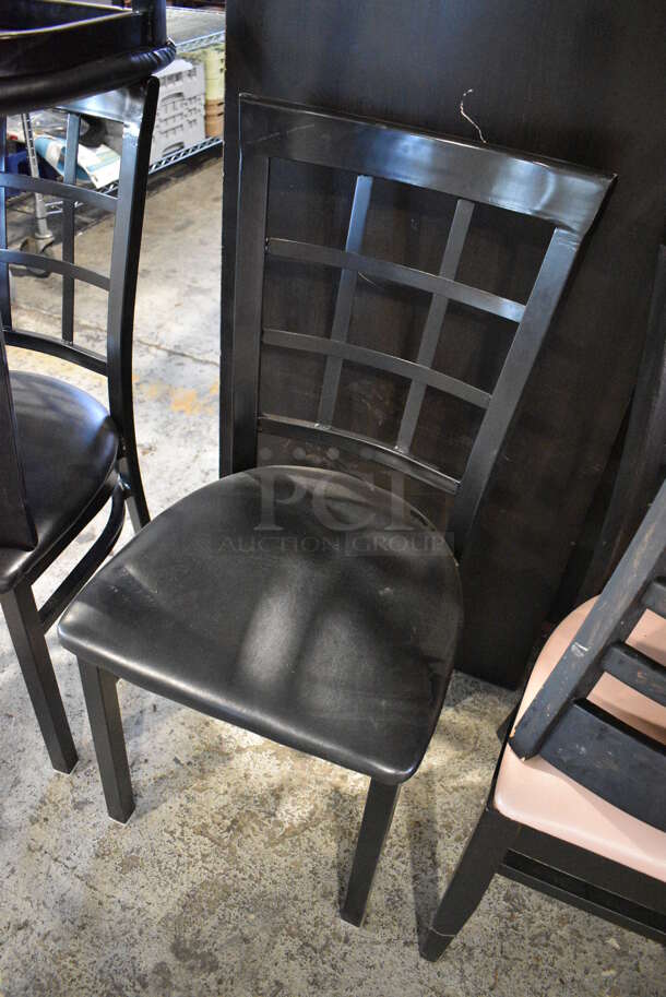4 Wood Pattern Black Dining Chairs w/ Black Seat Cushion. 17x17x36. 4 Times Your Bid! - Image 2 of 5