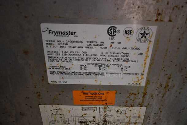 2014 Frymaster GF14SD Stainless Steel Commercial Floor Style Natural Gas Powered Deep Fat Fryer on Commercial Casters. 100,000 BTU. - Image 6 of 6