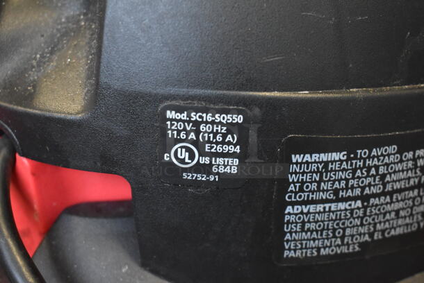 Shop Vac SC16-SQ550 Black Poly Wet Dry Vacuum Cleaner. 120 Volts, 1 Phase. Tested and Working! - Image 8 of 8