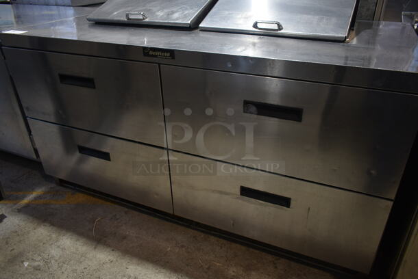 Delfield UCD4464N-12-DD5 Stainless Steel Commercial Sandwich Salad Prep Table Bain Marie Mega Top w/ 4 Drawers. 115 Volts, 1 Phase. Tested and Powers On But Does Not Get Cold
 - Image 3 of 8