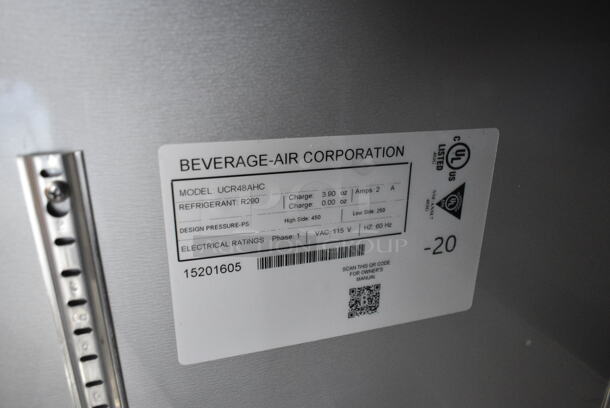 BRAND NEW SCRATCH AND DENT! Beverage Air UCR48AHC Stainless Steel Commercial 48" Undercounter Refrigerator w/ Commercial Casters. 115 Volts, 1 Phase. Tested and Working! - Image 10 of 10