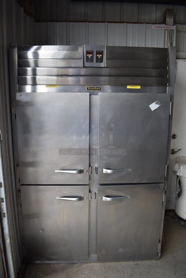 Traulsen Model ADT232NUT-HHS Stainless Steel Commercial 4 Half Size Door Reach In Cooler Freezer Combo Unit. 115 Volts, 1 Phase. 52x34x78. Tested and Working!