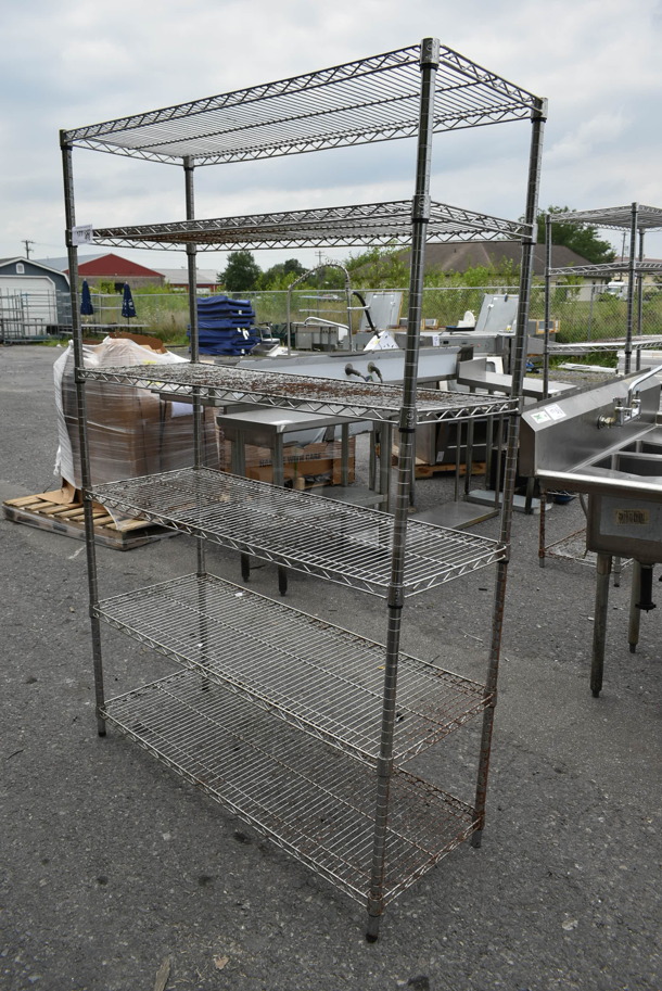 Chrome Finish 6 Tier Wire Shelving Unit. BUYER MUST DISMANTLE. PCI CANNOT DISMANTLE FOR SHIPPING. PLEASE CONSIDER FREIGHT CHARGES. - Image 2 of 3