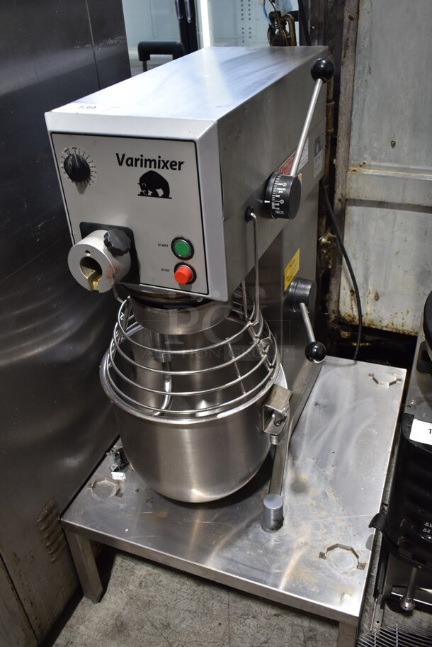 Varimixer W20 Metal Commercial Countertop 20 Quart Planetary Dough Mixer w/ Stainless Steel Mixing Bowl, Bowl Guard and Dough Hook Attachment on Equipment Stand. 110 Volts, 1 Phase. Tested and Working! - Image 1 of 6