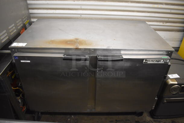 Beverage Air UCR48A Stainless Steel Commercial 2 Door Undercounter Cooler on Commercial Casters. 115 Volts, 1 Phase. 48x30x34. Tested and Powers On But Does Not Get Cold