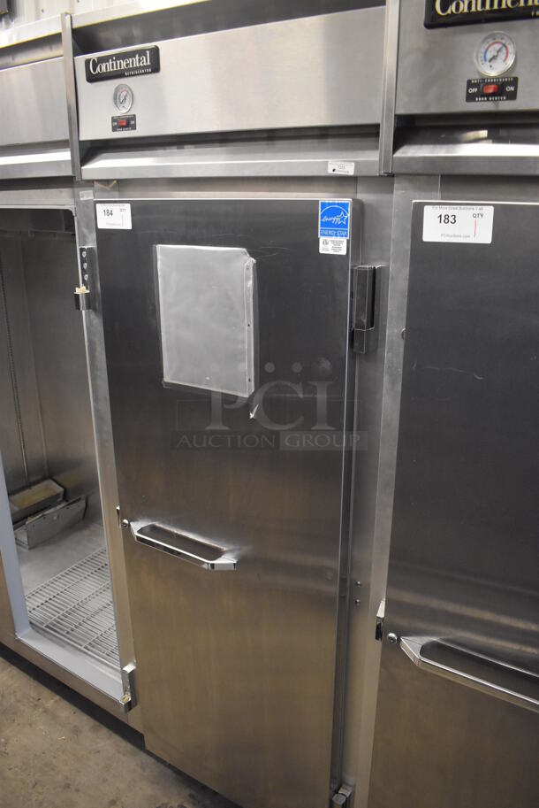 Continental 1RE ENERGY STAR Stainless Steel Commercial Single Door Reach In Cooler on Commercial Casters. 115 Volts, 1 Phase. 28.5x36x82.5. Tested and Working!