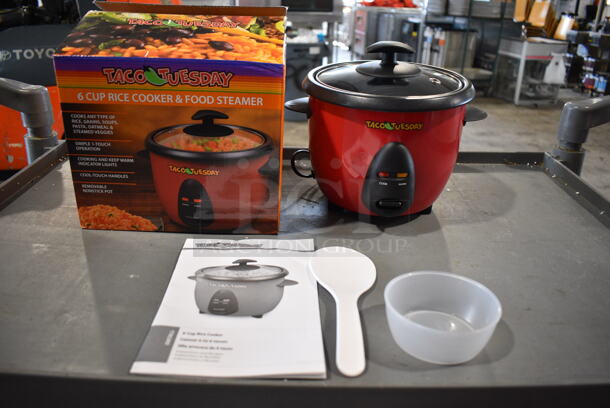 BRAND NEW IN BOX! Taco Tuesday TTRC6RD Metal Countertop 6 Cup Rice Cooker. 120 Volts, 1 Phase. 10x8x8