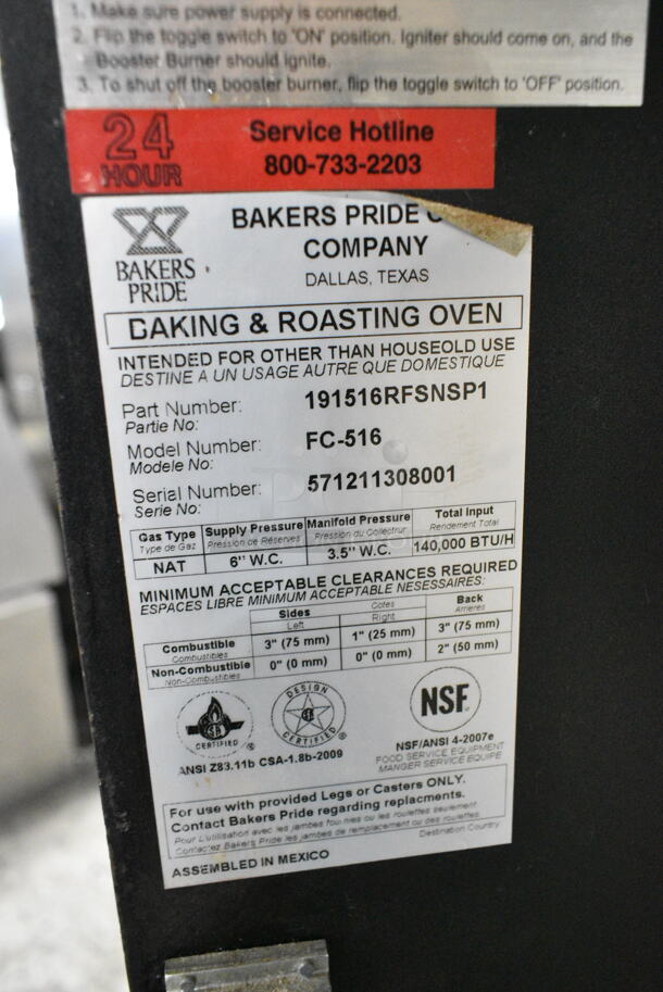 2019 Bakers Pride FC-516 Metal Commercial Natural Gas Powered Il Forno Pizza Oven on Metal Legs. 140,000 BTU.  - Image 5 of 10