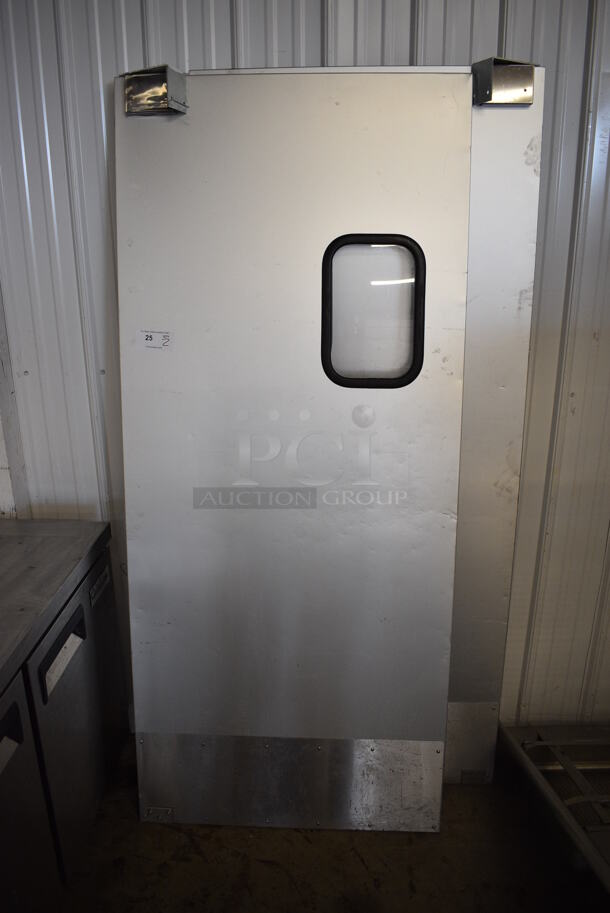 2 Metal Commercial Swinging Kitchen Doors w/ View Through Window. 35x4x83. 2 Times Your Bid! - Image 1 of 6