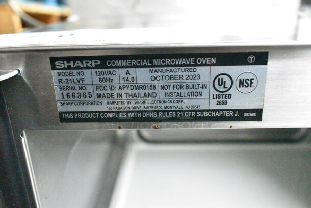 2023 Sharp R-21LVF Stainless Steel Commercial Countertop Microwave Oven. 120 Volts, 1 Phase.  - Image 5 of 5