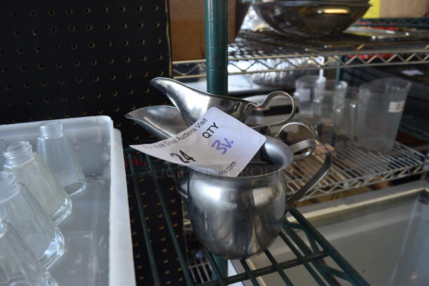 3 Various Metal Pitchers; Cream and Gravy. Includes 6x2.5x3. 3 Times Your Bid! - Image 1 of 3