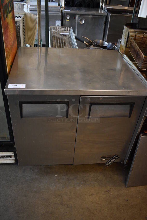 True Model TWT-36 Stainless Steel Commercial 2 Door Undercounter Cooler on Commercial Casters. 115 Volts, 1 Phase. 36x30x36. Tested and Working!