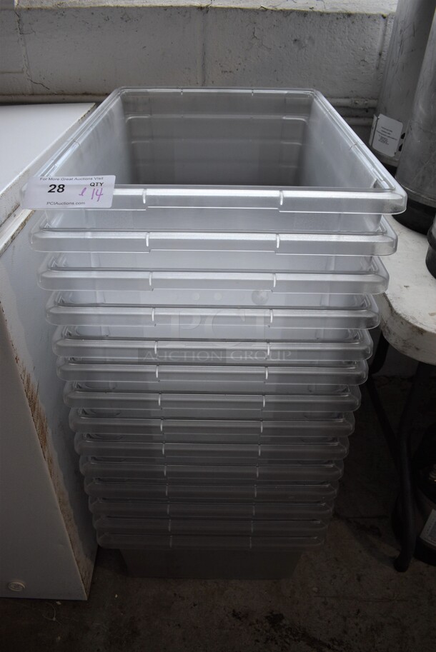 ALL ONE MONEY! Lot of 14 Clear Poly Bins. 18x26x8.5