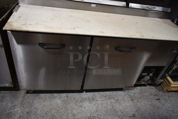 Torrey Stainless Steel Commercial Pizza Prep Table w/ Oversized Cutting Board. Tested and Powers On But Does Not Get Cold  - Image 2 of 9