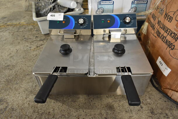 BRAND NEW SCRATCH AND DENT! 2023 Hoocoo FRY-20L Stainless Steel Commercial Countertop Electric Powered 2 Bay Fryer w/ 2 Lids and 2 Dry Baskets. 120 Volts, 1 Phase. - Image 1 of 9