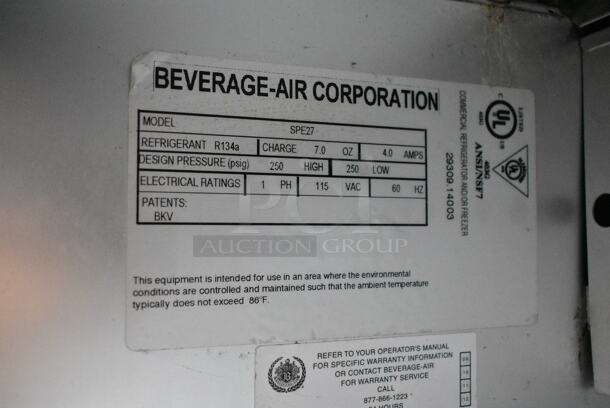 Beverage Air SPE27 Stainless Steel Commercial Sandwich Salad Prep Table Bain Marie Mega Top on Commercial Casters. 115 Volts, 1 Phase. Tested and Powers On But Does Not Get Cold - Image 6 of 6