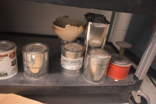 Black and Gray Poly 4 Tier Cart w/ Contents Including Milwaukee Red Hard Case and Metal Tins.  - Image 7 of 7