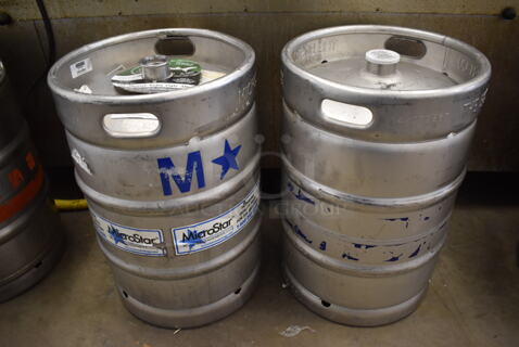 2 Metal 1/2 Size Barrel Kegs. 15.5x15.5x24. 2 Times Your Bid!