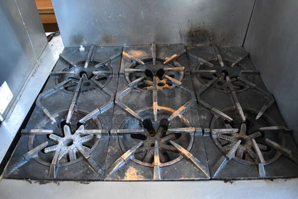 Garland Model M43R Stainless Steel Commercial Natural Gas Powered 6 Burner Range w/ Oven and Backsplash on Commercial Casters. 34x38x51.5 - Image 4 of 7