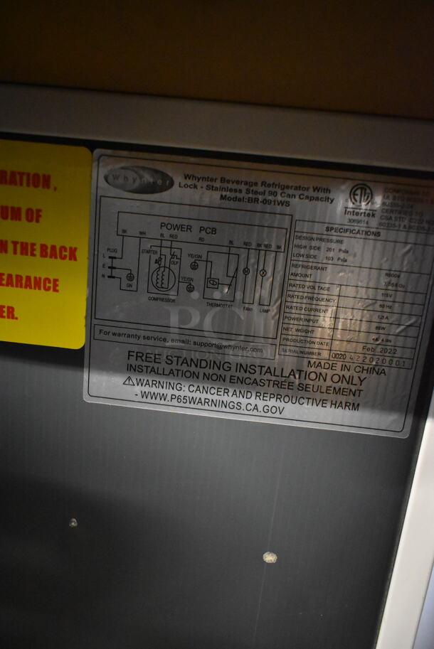 BRAND NEW SCRATCH AND DENT! Whynter BR-091WS 90-Can Beverage Refrigerator Merchandiser With Lock. 115 Volts, 1 Phase. Tested and Working! - Image 4 of 4