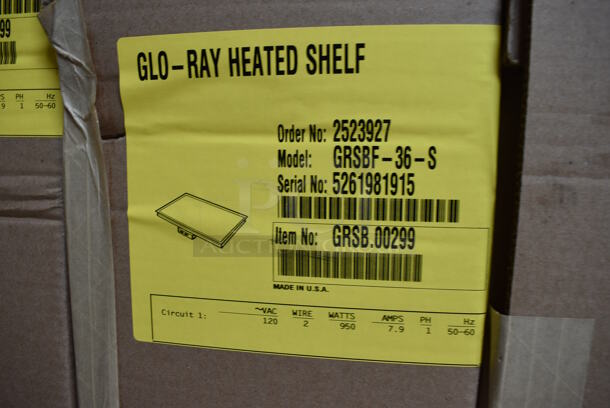 BRAND NEW IN BOX! Hatco Model GRSBF-36-S Metal Commercial Countertop Heated Shelf. 120 Volts, 1 Phase. 26x36x6