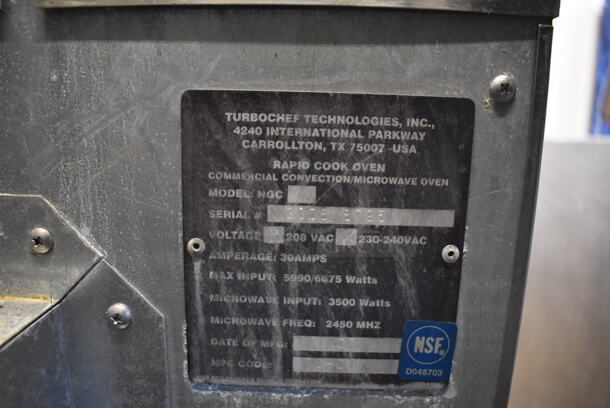 2 Turbochef NGC Stainless Steel Commercial Electric Powered Rapid Cook Oven on Stainless Steel Equipment Stand w/ Commercial Casters. 208/240 Volts, 1 Phase. 30x30x55. 2 Times Your Bid! - Image 10 of 10