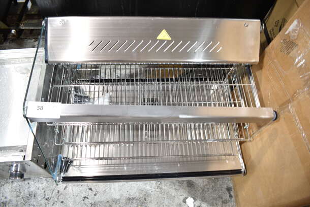 BRAND NEW SCRATCH AND DENT! ServIt 423HDM36SA Stainless Steel Self / Full Service 3 Shelf Countertop Heated Display Case with Sliding Doors. See Pictures for Damage. 120 Volts, 1 Phase. Tested and Working! - Image 4 of 7