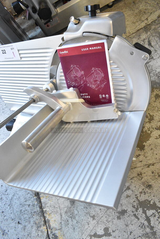 BRAND NEW SCRATCH AND DENT! Estella 348SLM12 Stainless Steel Commercial Countertop 12" Heavy-Duty Manual Meat Slicer. 115 Volts, 1 Phase. Tested and Working! - Image 4 of 11