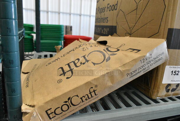 3 Various BRAND NEW Boxes Including 2 Box 795PTOKFT1 Choice Kraft Microwavable Folded Paper #1 Take-Out Container 4 3/8" x 3 1/2" x 2 1/2" - 450/Case and EcoCraft 12x12 Sandwich Wrap. 3 Times Your Bid!  - Image 2 of 5