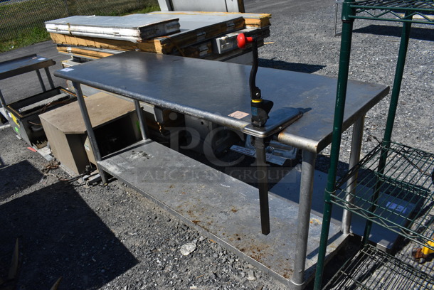 Stainless Steel Table w/ Metal Under Shelf, Commercial Can Opener and Mount. 72x27x41