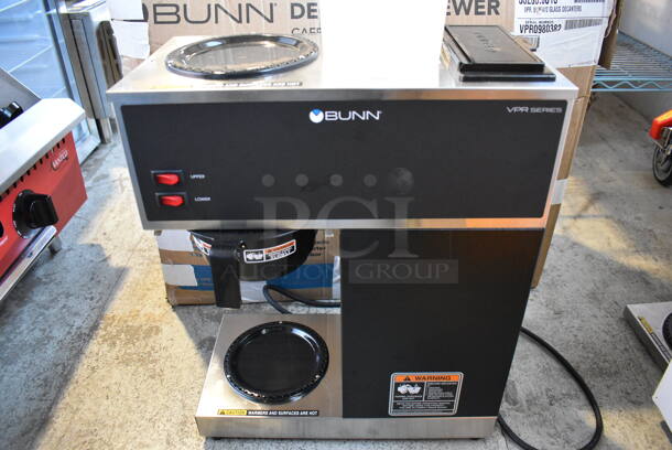 BRAND NEW IN BOX! 2022 Bunn VPR Stainless Steel Commercial Countertop 2 Burner Coffee Machine w/ Poly Brew Basket and Poly Pitcher. 120 Volts, 1 Phase. 16x8x20 - Image 4 of 6