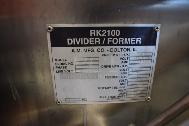 Adamatic RK2100 Stainless Steel Commercial Floor Style Electric Powered Bagel Dough Divider Former on Commercial Casters. 208 Volts, 3 Phase. 9x23x61 - Image 8 of 8