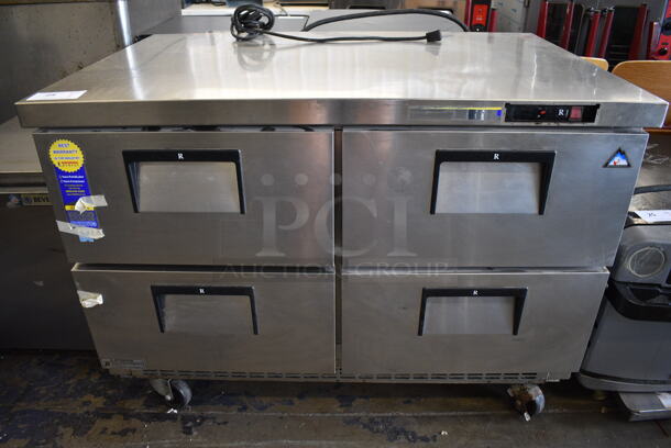 Everest Model ETBR2-D4 Stainless Steel Commercial 4 Drawer Work Top Cooler on Commercial Casters. 115 Volts, 1 Phase. 48x32x35. Tested and Working!