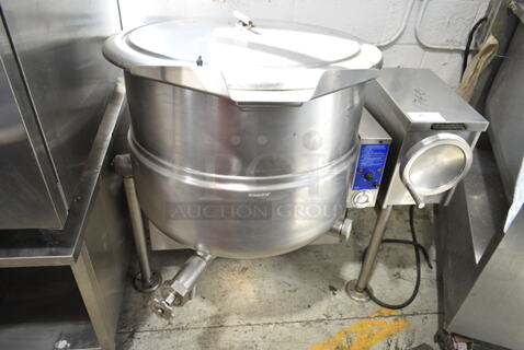 Cleveland KGL-40T Stainless Steel Commercial Floor Style Natural Gas Powered 40 Gallon Steam Kettle Manual Tilting Kettle. 
