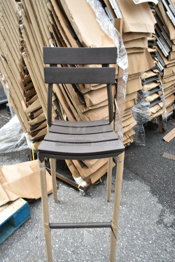 17 BRAND NEW! BFM Seating PH302BBR-BZ Bayview Barstool, Ladder Back, Synthetic Teak Wood Back & Seat, Outdoor/indoor, Powder Coated. 17 Times Your Bid! - Image 3 of 4