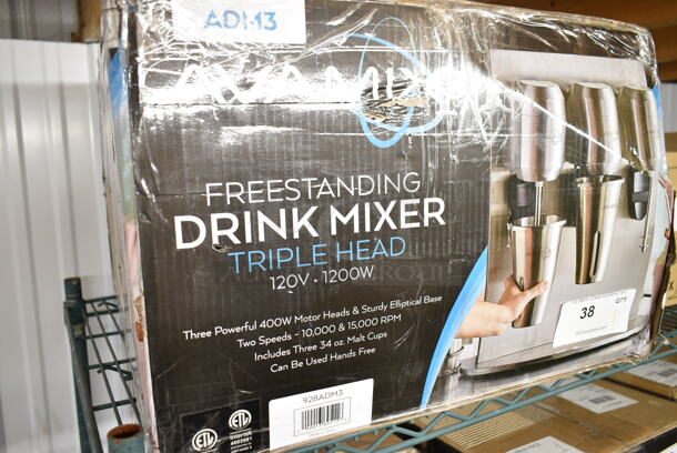 BRAND NEW SCRATCH AND DENT! AvaMix ADM3 Stainless Steel Freestanding Triple Spindle Drink Mixer / Milkshake Machine. 120 Volts, 1 Phase. Tested and Working! - Image 3 of 4