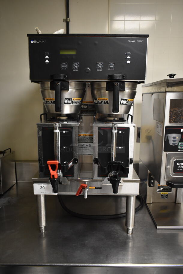 2012 Bunn DUAL GPR DBC Stainless Steel Commercial Countertop Double Coffee Machine w/ Hot Water Dispenser, 2 Metal Coffee Satellites and 2 Metal Brew Baskets. 120/208-240 Volts, 1 Phase. Tested and Working! (ice room) - Image 1 of 8