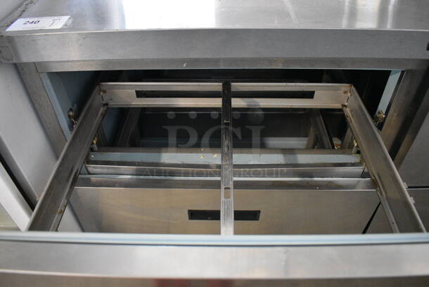 Delfield Stainless Steel Commercial Prep Table w/ 4 Drawers and Over Shelf on Commercial Casters. 115 Volts, 1 Phase. 65x32x55. Tested and Working! - Image 4 of 7