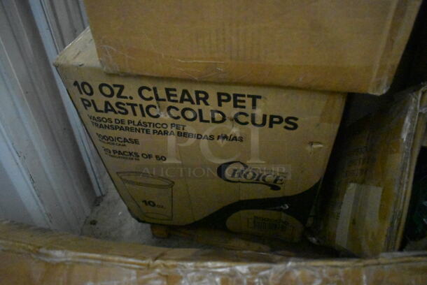 PALLET LOT of 32 BRAND NEW! Boxes Including 3 Box 500CC9 Choice 9 oz. Clear PET Customizable Plastic Squat Cold Cup - 1000/Case, 2 Box 795PLAKFT4 EcoChoice 7 7/8" x 5 1/2" x 3 1/2" Kraft PLA Lined Compostable #4 Take-Out Container - 160/Case, 347RSG2 Choice 2 oz. Clear Plastic Shot Glass - 2500/Case, Carlisle 38655  Coldmaster Ice Cream Shroud for Coldmaster 3 Gallon Cold Crock, Choice 10 oz. Clear PET Plastic Cold Cup - 1000/Case, 129MCS28W Choice 28 oz. White 8 3/4" x 6 1/4" x 1 3/4" Rectangular Microwavable Heavy Weight Container with Lid - 150/Case, 24713622 Vigor Drop In Bins, 164HIGHCWN Lancaster Table & Seating Assembled Standard Height Wooden High Chair with Walnut Finish, 129MCR24B Choice 24 oz. Black Round Microwavable Heavy Weight Container with Lid 7 1/4" - 150/Case. 32 Times Your Bid! - Image 6 of 12
