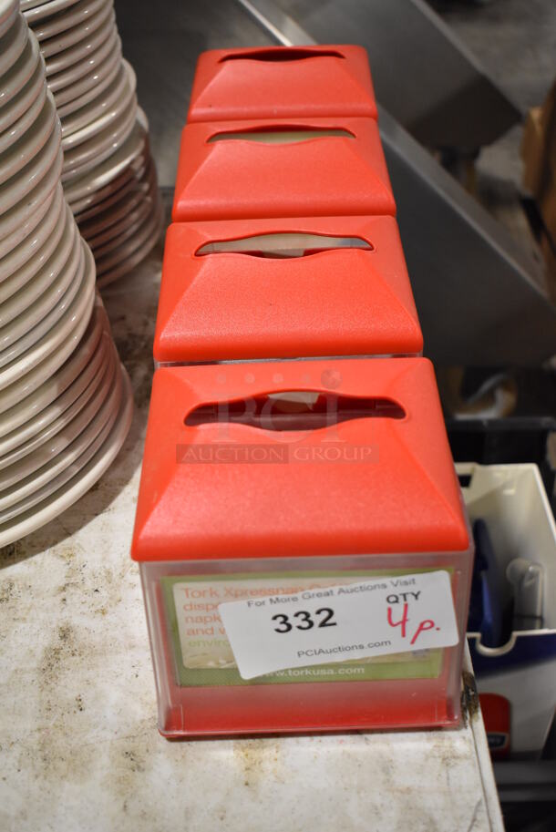 4 Tork Xpressnap Clear and Red Poly Napkin Dispensers. 6x5x6. 4 Times Your Bid! - Image 1 of 4