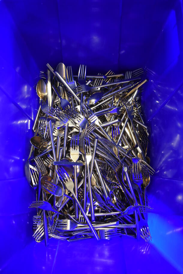 PALLET LOT of Various Gray Poly Bins of Various Silverware Including Forks and Spoons - Image 7 of 9