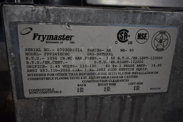 Frymaster FPP245ECSC Stainless Steel Commercial Natural Gas Powered 2 Bay Deep Fat Fryer w/ Filtration System. 122,000 BTU.  - Image 10 of 10